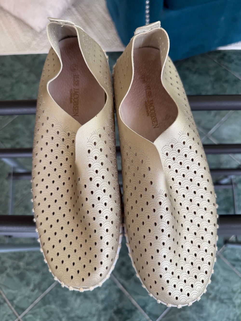 Ilse Jacobsen Perforated Leather Slip-On Sneakers in Metallic Gold